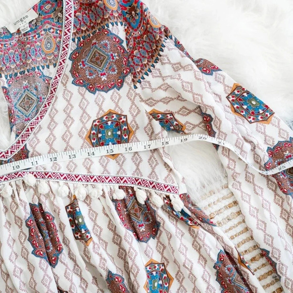 Umgee Women’s Size Small Boho Mini Dress Long Sleeve V-Neck Floral Paisley Tunic - Picture 5 of 8